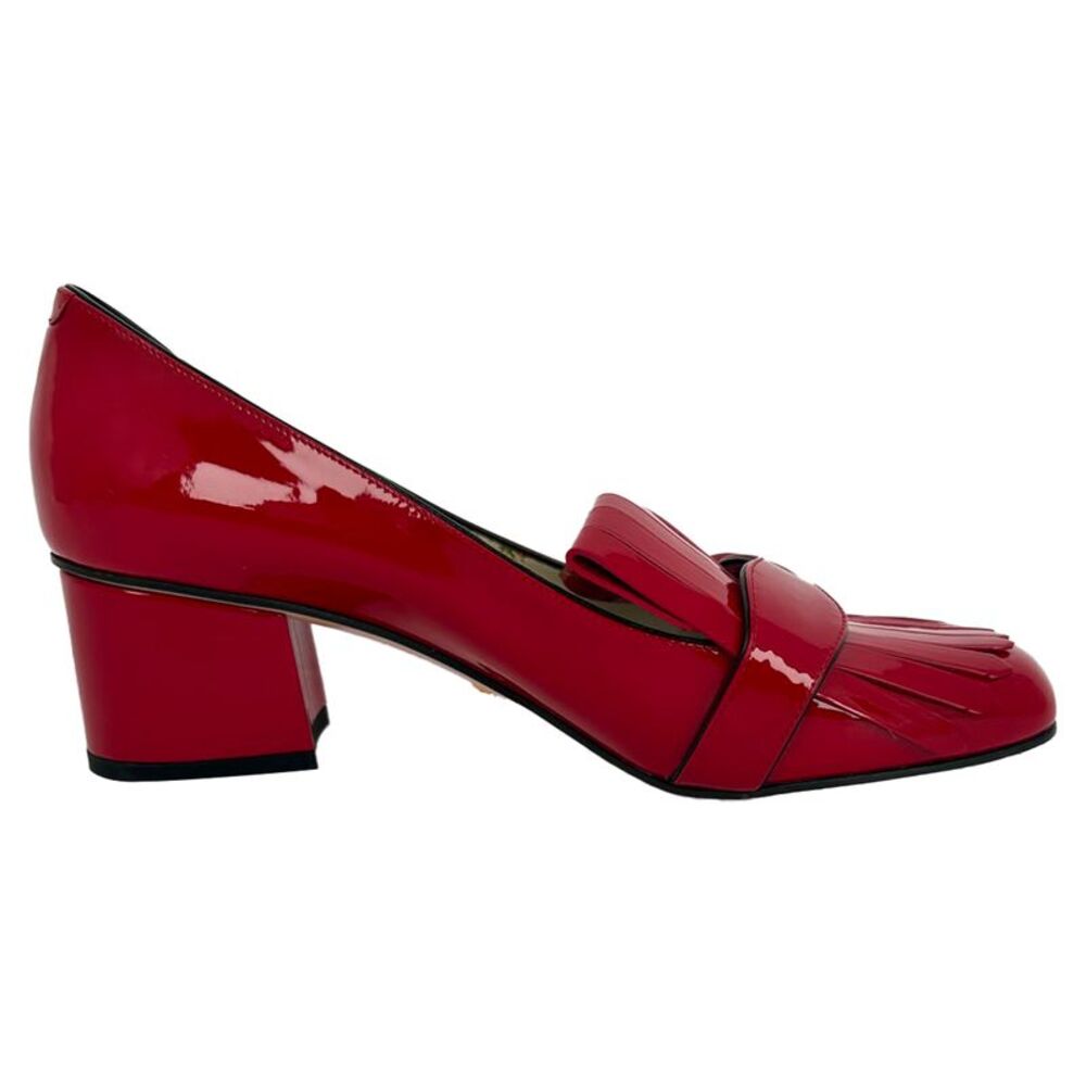 Gucci GG Marmont Fringed Pumps in Red Patent Leather